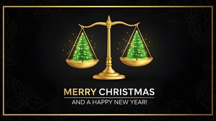 Elegant Law-Themed Christmas Greeting Card &ndash; Golden Scales Holiday Design, Legal Christmas, Law Christmas, Generative AI