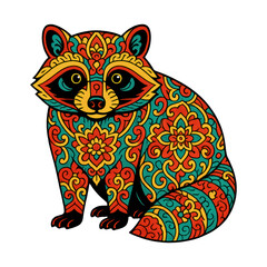 Fototapeta premium PNG Colorful intricate raccoon illustration.