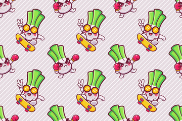 cute scallions cartoon character seamless pattern illustration background