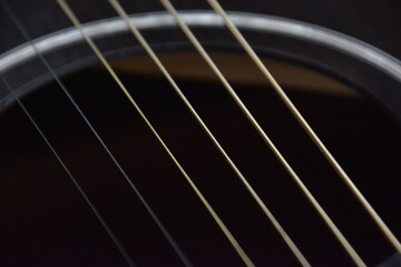 Obraz premium A close-up image of guitar strings against a black background