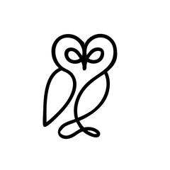 Abstract monoline owl formed by a single looping continuous line, artistic yet minimal