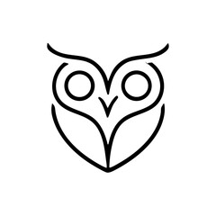 Clean owl logo, smooth continuous lines forming eyes, beak, and wings, perfect symmetry