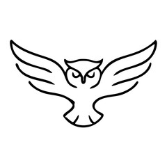 flying owl silhouette, wide wings with smooth linear flow