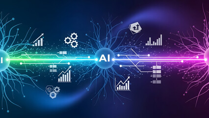 Artificial Intelligence Network and Data Analysis Concept Futuristic Technology Background artificial intelligence business integration