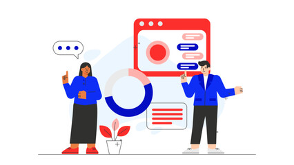 Business team reviewing quarterly earnings Flat Vector Illustration