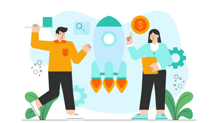 Business team celebrating IPO launch Flat Vector Illustration