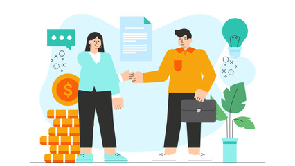 Business partners negotiating funding deal Flat Vector Illustration