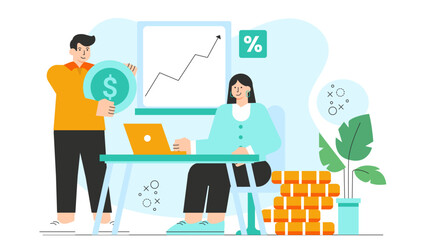 Flat design of microfinance business meeting Flat Vector Illustration