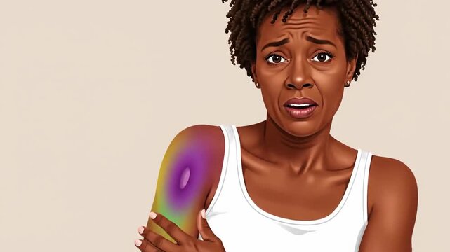 Bruised Shoulder: Painful Reaction of a Woman with an Injured Arm in Illustration