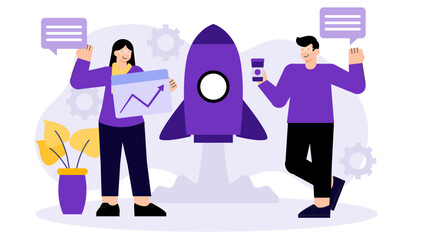 Business team celebrating IPO launch Flat Vector Illustration