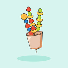 Glossy fruit tanghulu sticks in a cup, drawn in pastel cute style with clean outlines. Perfect for stickers, dessert menus, packaging design, and playful food-themed graphics.
