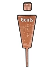 A brown, stylized "Gents" restroom sign with a textured surface, indicating a male washroom facility.