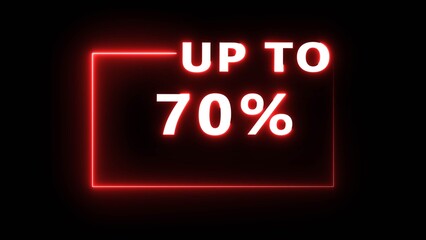 Neon up to 70% illustration. Neon sale offer percentage number. Special discount offer.