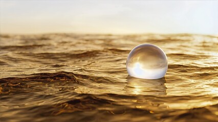 Water Sphere on Ocean Surface at Sunset View