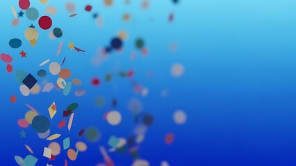 A festive display of colorful confetti raining down against a bright blue gradient backdrop
