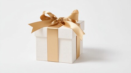 Obraz premium Minimalist gift box with elegant bow on white background, versatile for brand promotions and holidays