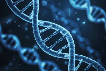 Blue glowing dna helix structure representing genetic science data