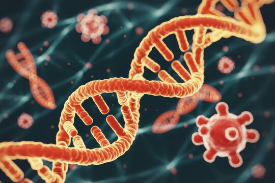 Dna strand and microscopic structures in a scientific context - Powered by Adobe