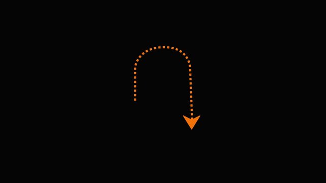 Dotted Curved Arrow Animation on Black Background, Minimal Motion Graphic Indicator Showing Direction, Flow, and Movement for Creative Visual Projects.