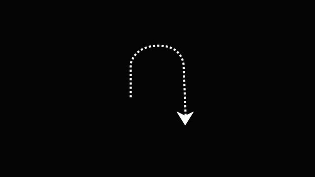 Dotted Curved Arrow Animation on Black Background, Minimal Motion Graphic Indicator Showing Direction, Flow, and Movement for Creative Visual Projects.