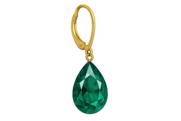 Gold earring with green emerald gemstone dropping