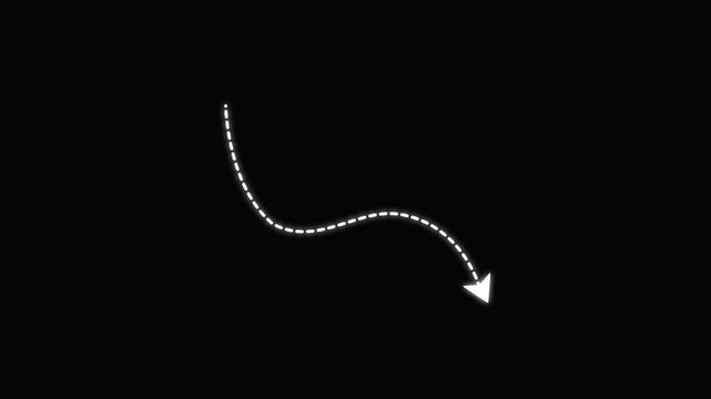 Curved Arrow Animation with Dynamic Dotted Line Path on Black Background, Minimal Motion Graphic Indicator for Direction, Navigation, and Creative Visual Flow.
