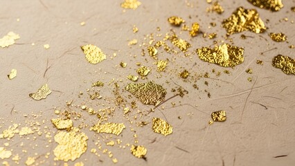 Glimmering gold flecks on parchment surface evoking a sense of luxury and elegance