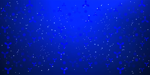 Beautiful glowing snow Christmas background. Subtle flying snow flakes and stars on dark blue night background. Appealing winter silver snowflake overlay template. Immaculate vector illustration.