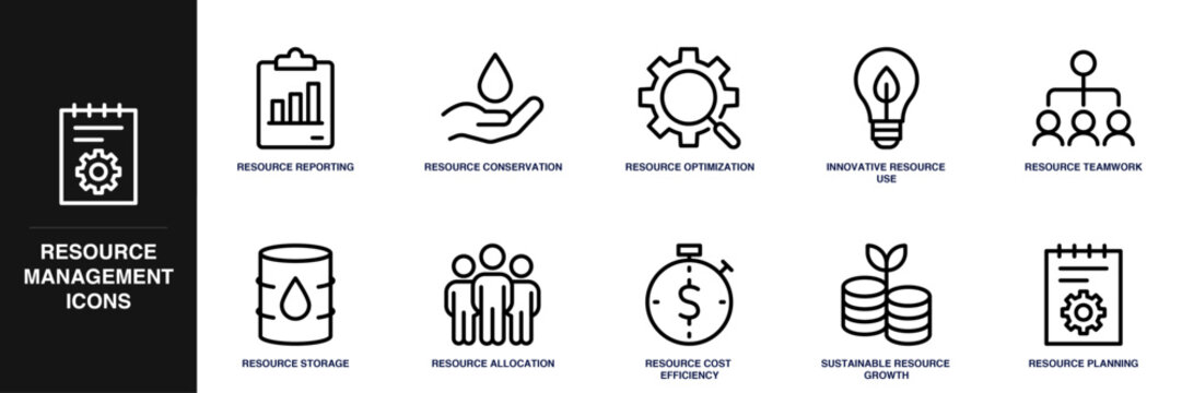 Resource Management Line Icon Set