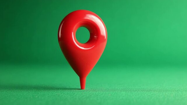 A red location pin icon on a vibrant green background, representing navigation