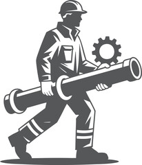 Industrial Worker Silhouette with Pipe and Gear