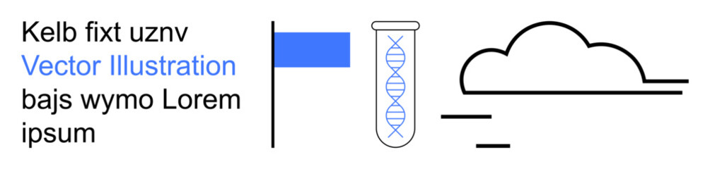 Data analysis, cloud computing, genetic research, digital storage, biotechnology, technological processes. Test tube with DNA helix and cloud icon. Data analysis and cloud computing