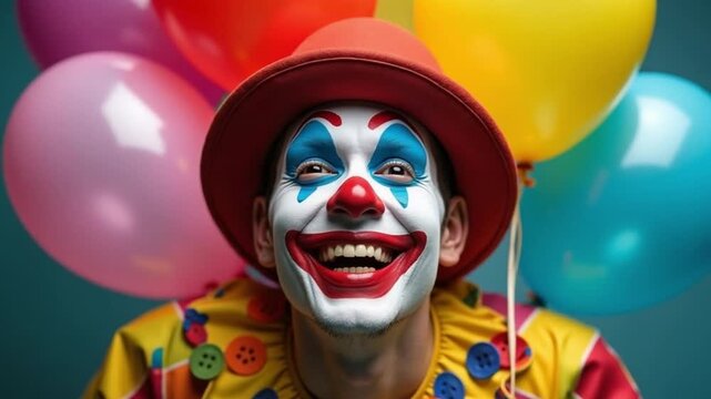 Colorful Clown Smiling with Balloons for April Fools&rsquo; Day