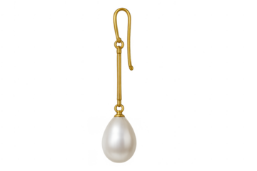 Gold hook earring with a white teardrop pearl