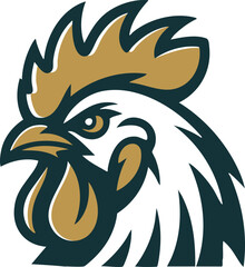 Bold Rooster Head Illustration with Teal and Gold Accents