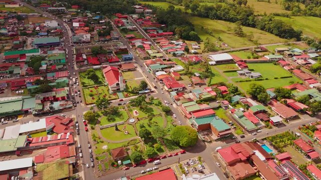 Aerial view of La Fortuna town in Costa Rica