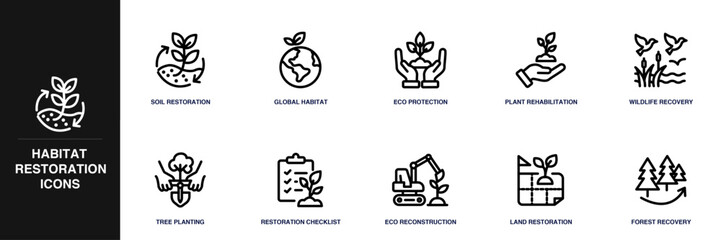 Habitat Restoration Line Icon Set