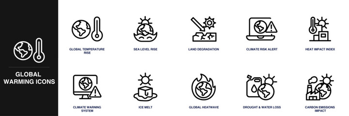 Global Warming Line Icon Set