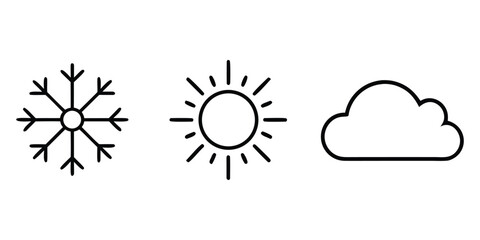 Weather line icon set. three seasons line icon symbol. Snowflake, sun, cloud outline vector icon