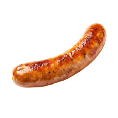 Single grilled sausage browned and juicy isolated on a clean white background perfect for food blogs and menus