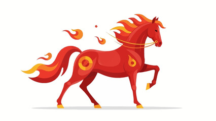 Fiery Red Horse with Flames Mane and Tail Illustration. © chriesenda