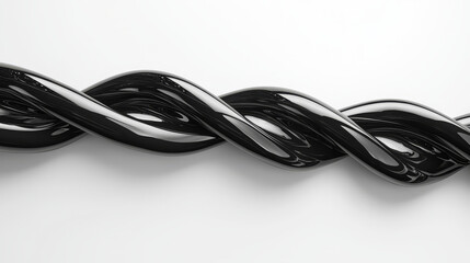 Naklejka premium Glossy black twisted sculpture with minimalistic design on white background, showcasing modern and abstract art style. smooth, reflective surface adds elegance