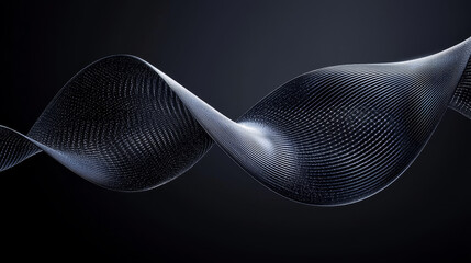 Sleek, minimal dark waveform sculpture rendered in glossy black, showcasing intricate patterns and curves against deep background. design exudes sense of modern elegance