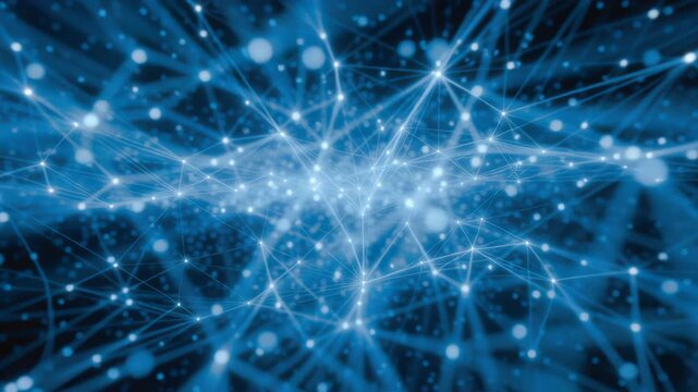 Technology network connection cyberspace abstract blue information data datum digital web glowing lines flow, serene dynamic mesh where threads of data weave blue network digital web glowing