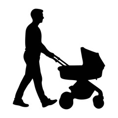 Silhouette of a person Pushing a Baby Carriage