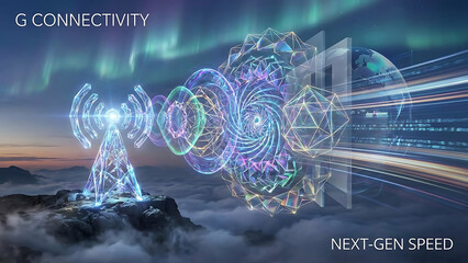 G connectivity nextgen speed data transmission with abstract digital waves and aurora borealis