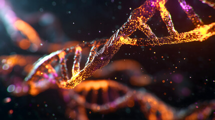 Glowing Futuristic DNA Helix Structure on Dark Background - Abstract Biotechnology Concept