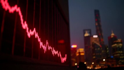 Neon graph displays stock trend, urban skyline illuminates dusk, cityscape captures financial energy during holiday season - Powered by Adobe