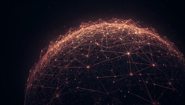 Abstract network sphere with glowing connections on a dark background - Powered by Adobe