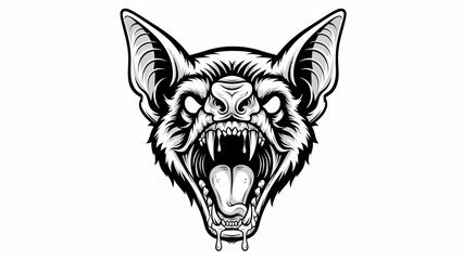 Obraz premium Fierce Vector Illustration of a Screaming Vampire Bat Head with Fangs and Glowing Eyes